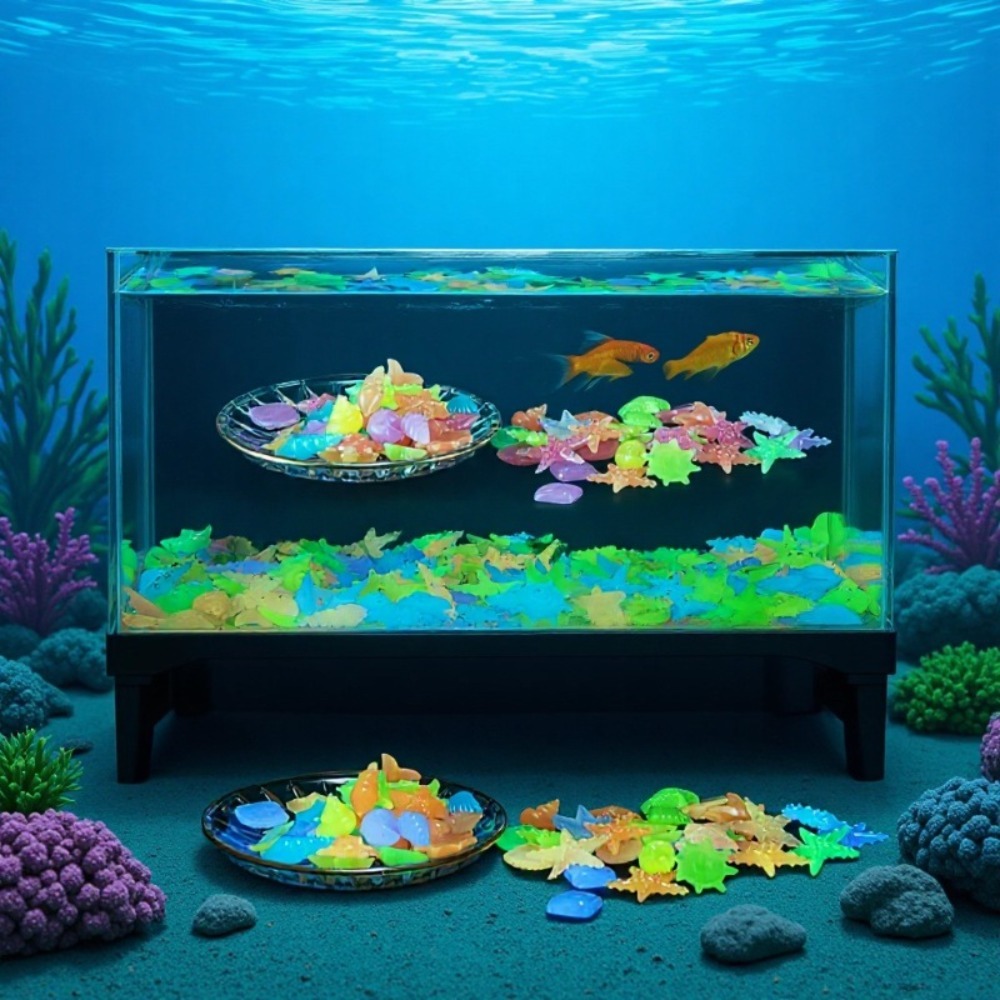 Aquaponics Fish Tank - Parlayan Işıltılı Okyanus Taşları Floresan Deniz