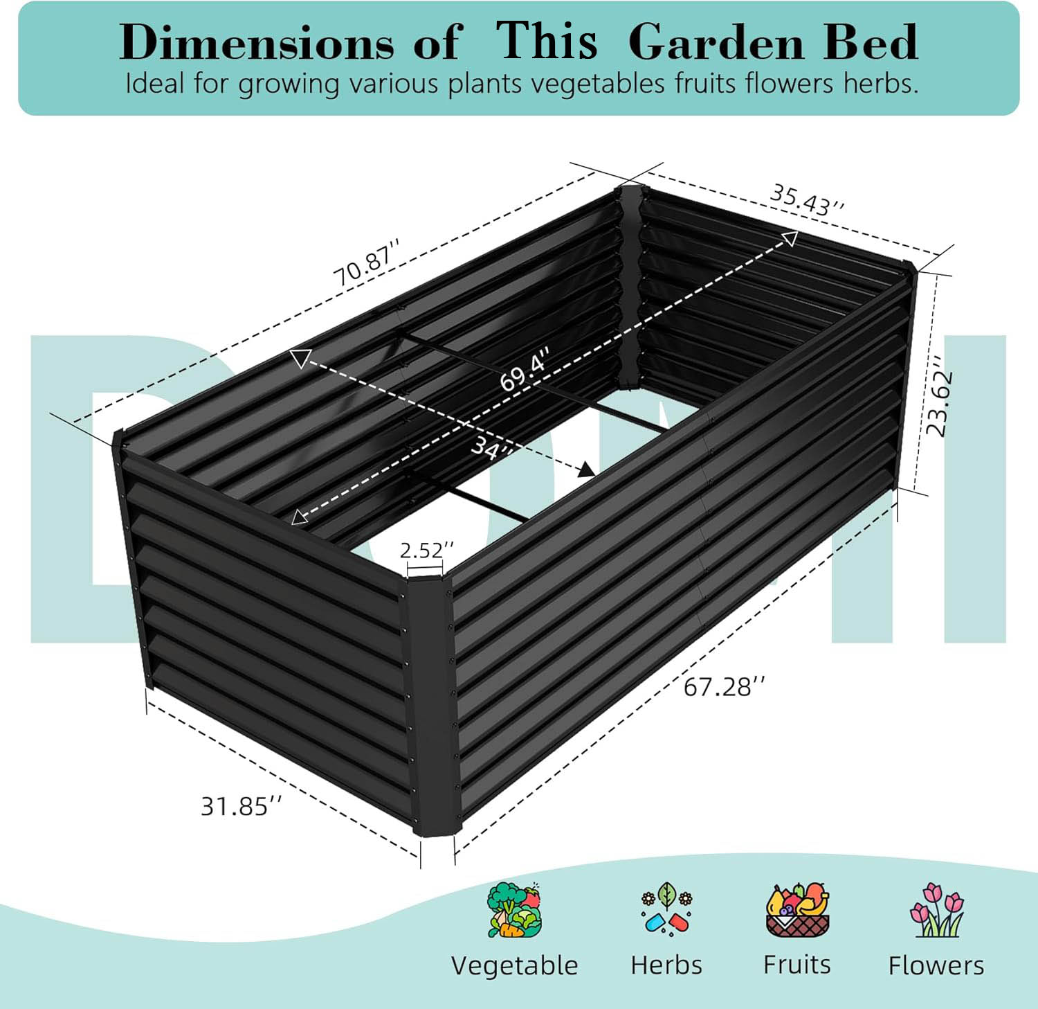 Raised Bed Planter Box - 6x3x2ft Galvanizli Yükseltilmiş Bahçe Yatağı, Dış